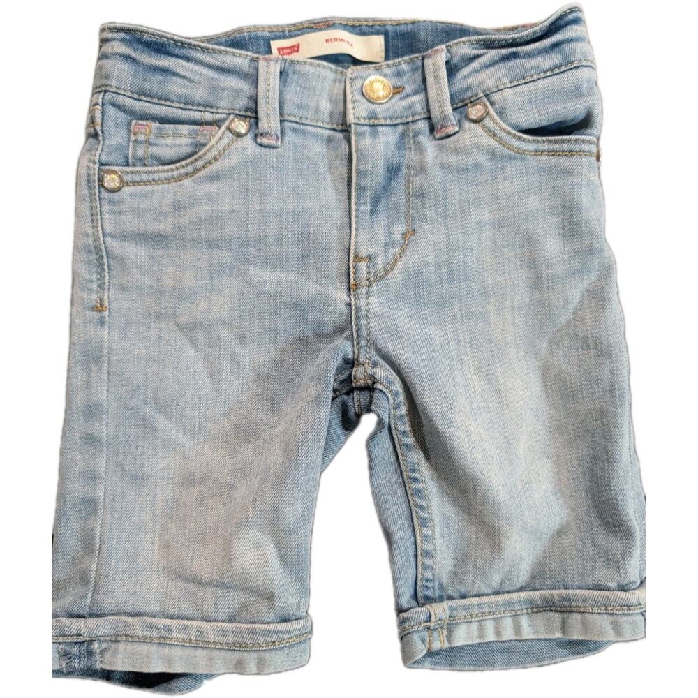 Levi's Bermuda Jean Shorts Pink Stitch Detail Flap Pocket Girls Size 4 Light EUC